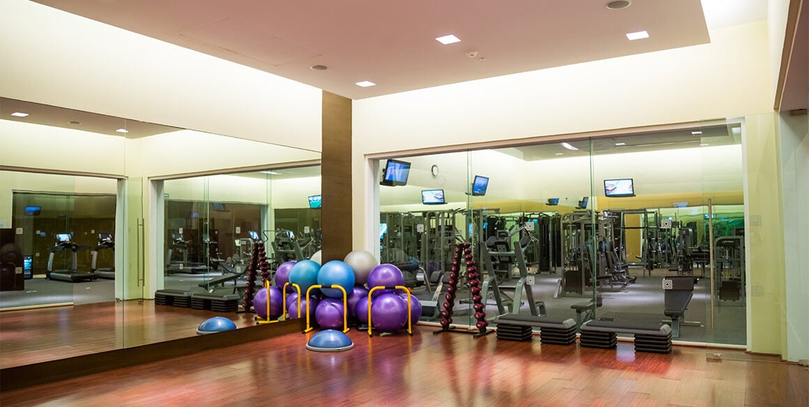 Workout studio with exercise balls