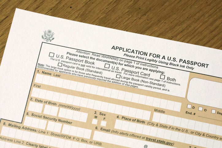 Photo of the corner of the U.S. passport application form