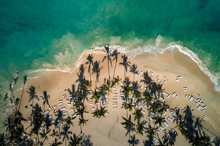 An aerial view of the shore of the Cayo Levantado shore in the Dominican Republic