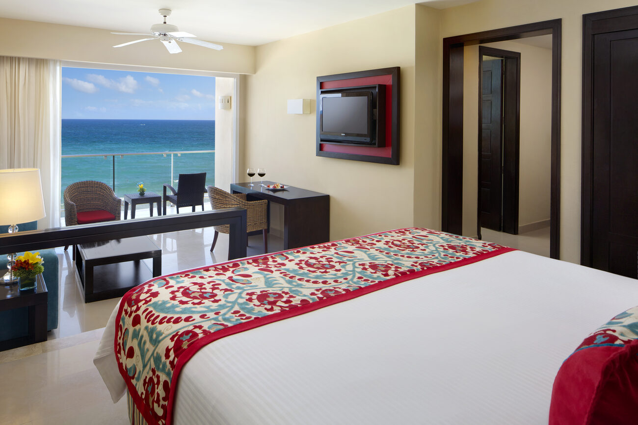 Hotel bed overlooking the ocean