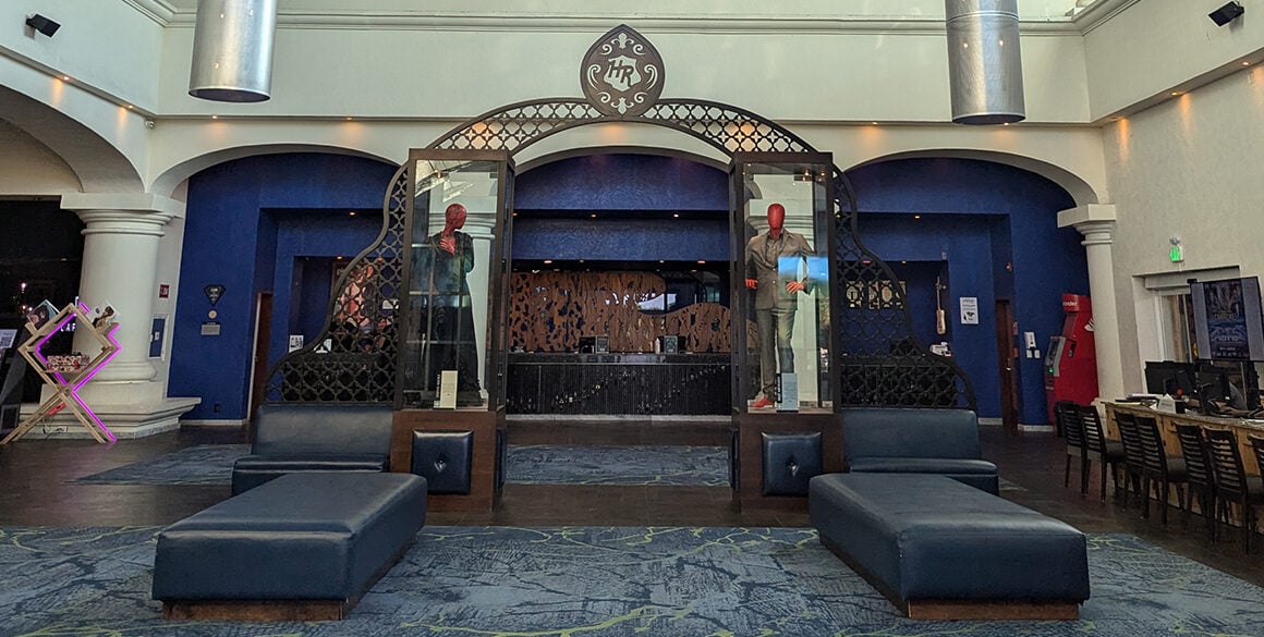 Hotel lobby with strong shades of blue 