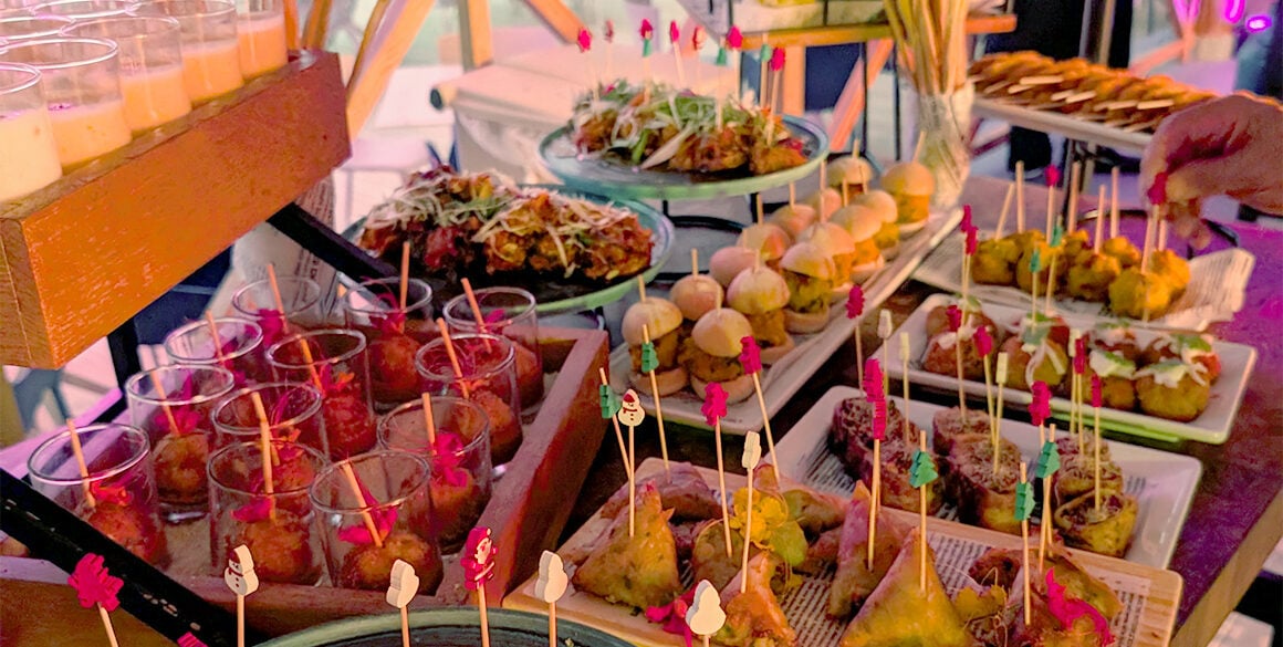 Buffet display of Indian street food bites