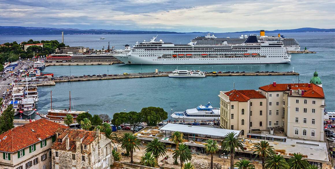 Large cruise ship docked in Croatia