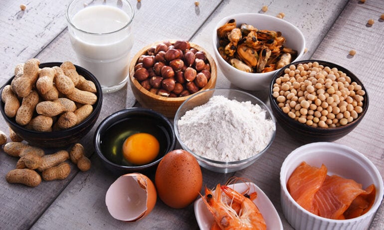 Eggs, nuts, shrimp, and other common food allergens